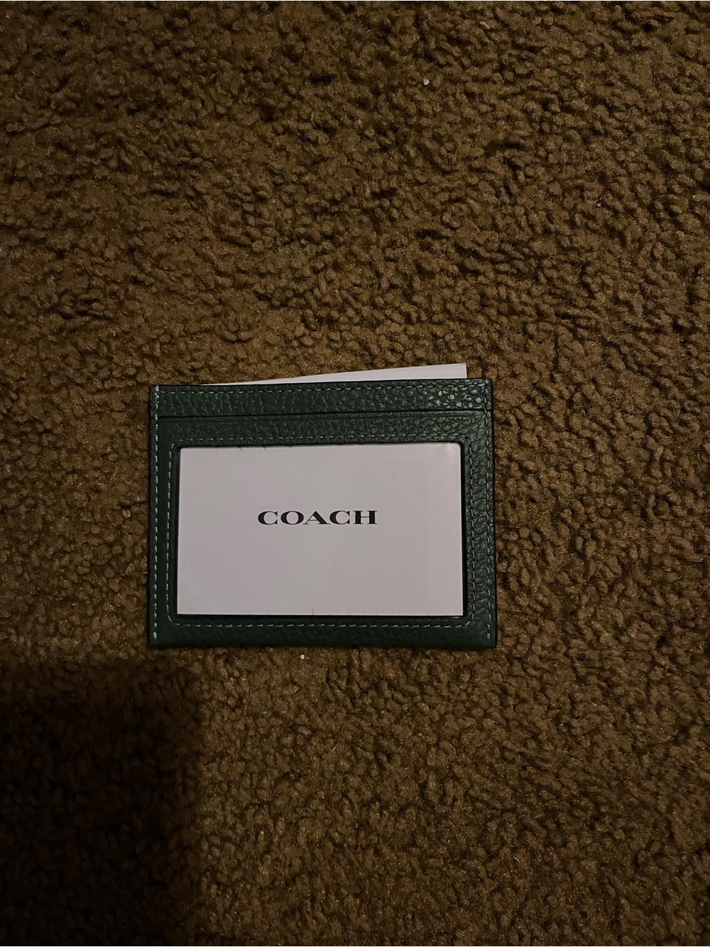 COACH Dark Green Pebbled Leather Card Holder with ID Window